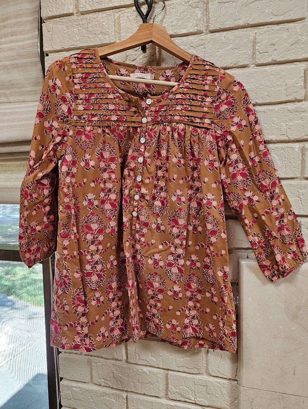 Pink Chicken Women’s Floral Pintuck Button Front Blouse